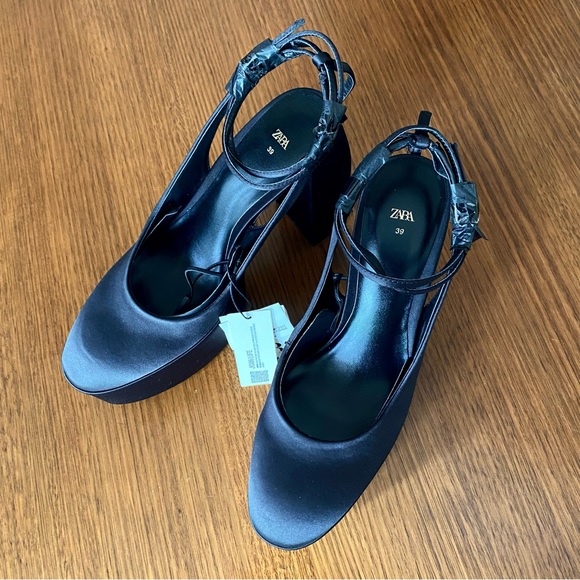 Zara chunky platform heels black satin - Picture 7 of 15